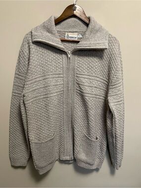 London Fog Light Beige Zip-Up Textured Knit Sweater Jacket Men’s Medium
